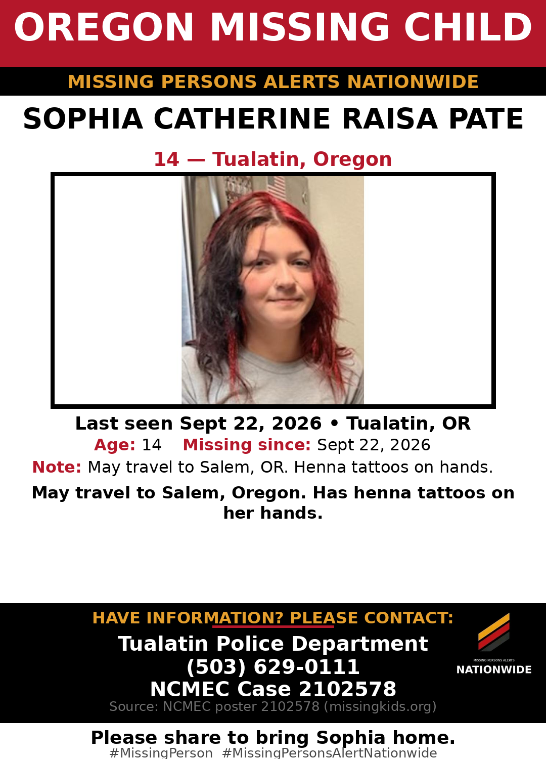 Flyer photo — Sophia Catherine Raisa Pate