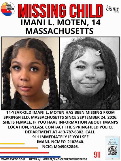 Missing person flyer for Imani L. Moten