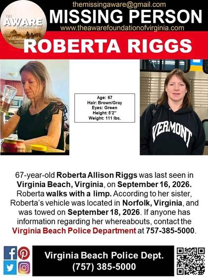 Missing person flyer for Roberta Riggs