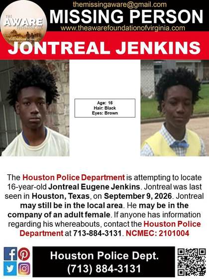 Missing person flyer for Jontreal Eugene Jenkins