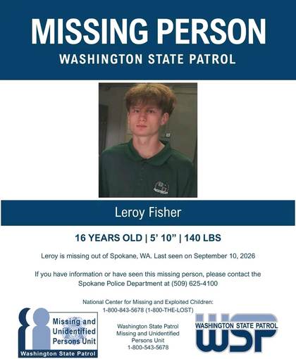 Missing person flyer for Leroy Fisher