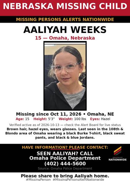 Missing person flyer for Aaliyah Weeks