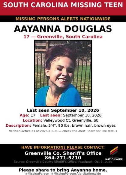 Missing person flyer for Aayanna Douglas