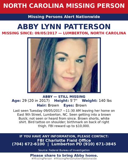 Missing person flyer for Abby Lynn Patterson