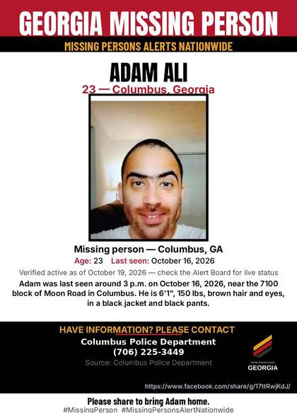 Missing person flyer for Adam Ali