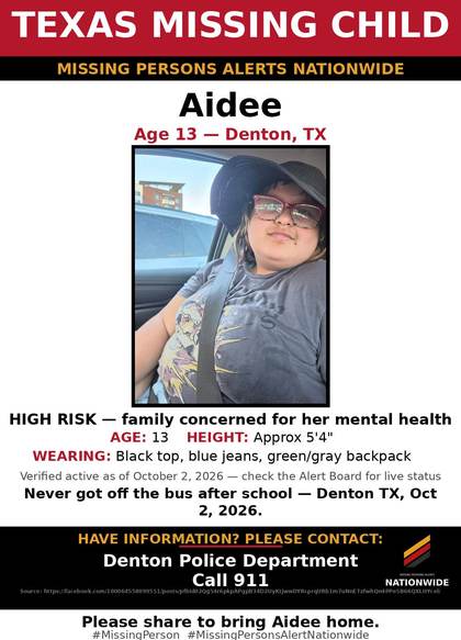 Missing person flyer for Aidee