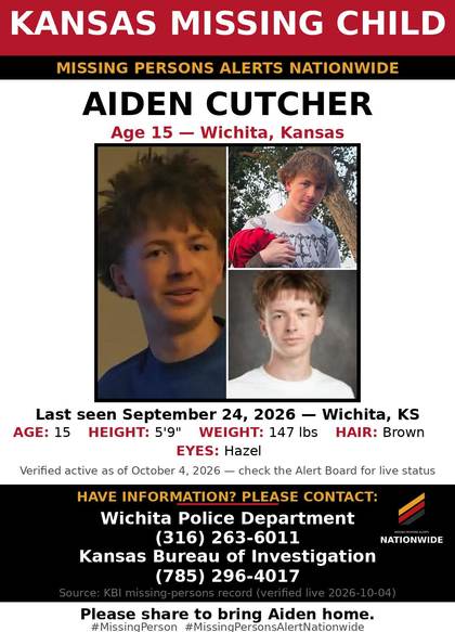 Missing person flyer for Aiden Cutcher