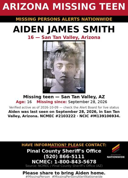 Missing person flyer for Aiden James Smith
