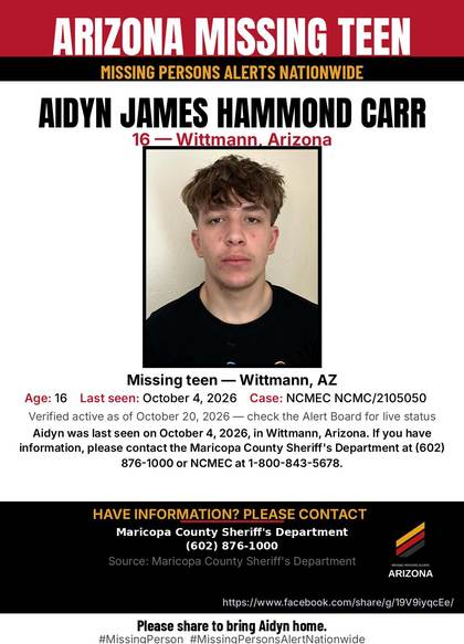 Missing person flyer for Aidyn James Hammond Carr