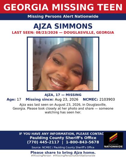 Missing person flyer for Ajza Simmons
