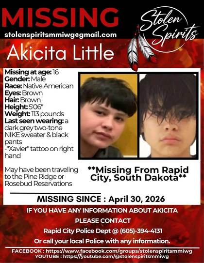 Missing person flyer for Akicita Little