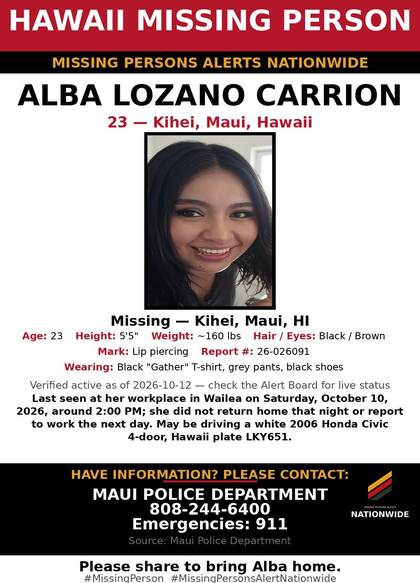 Missing person flyer for Alba Lozano Carrion