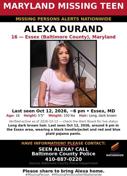 Missing person flyer for Alexa Durand