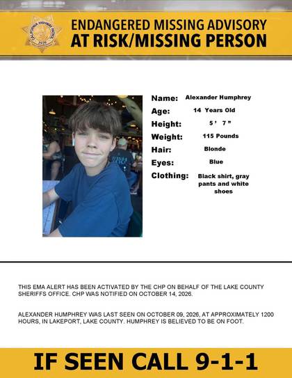 Missing person flyer for Alexander Humphrey