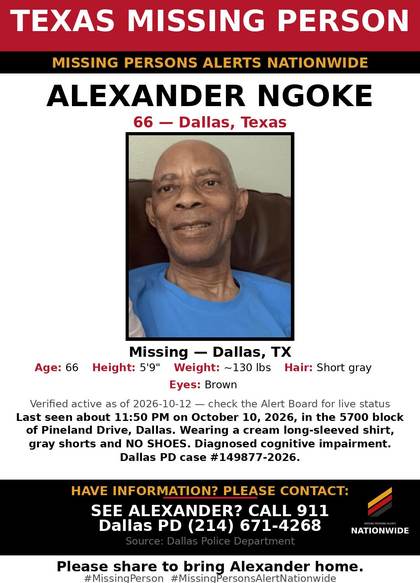 Missing person flyer for Alexander Ngoke