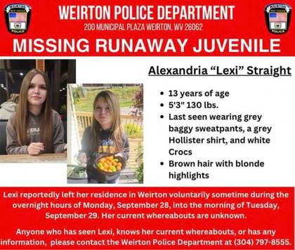 Missing person flyer for Alexandria "Lexi" Straight