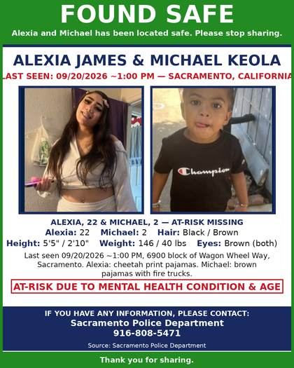 Found safe flyer for Alexia James