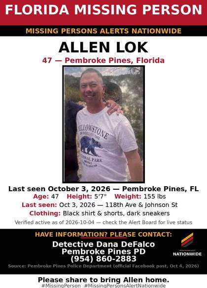 Missing person flyer for Allen Lok