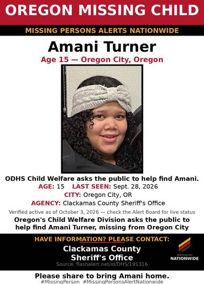Missing person flyer for Amani Turner