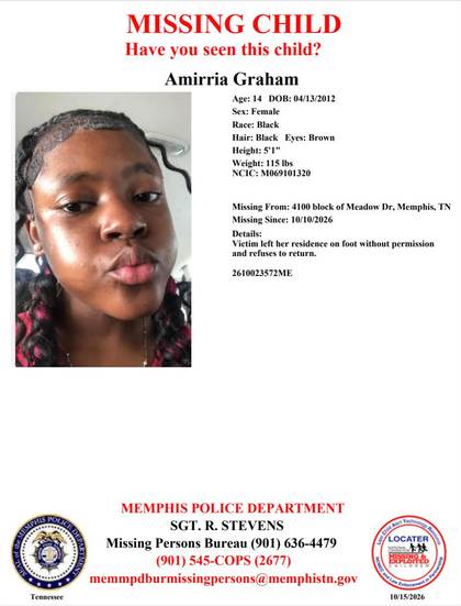 Missing person flyer for Amirria Graham