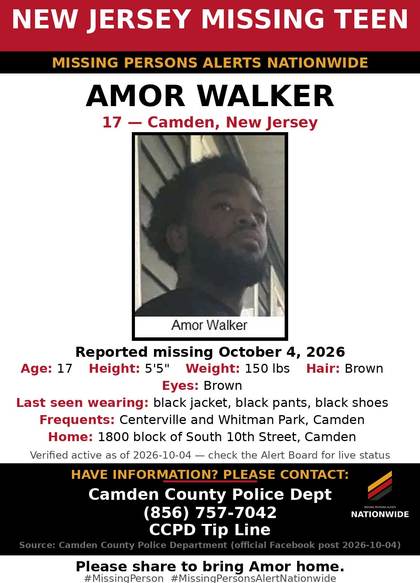Missing person flyer for Amor Walker