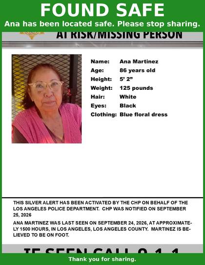 Found safe flyer for Ana Martinez