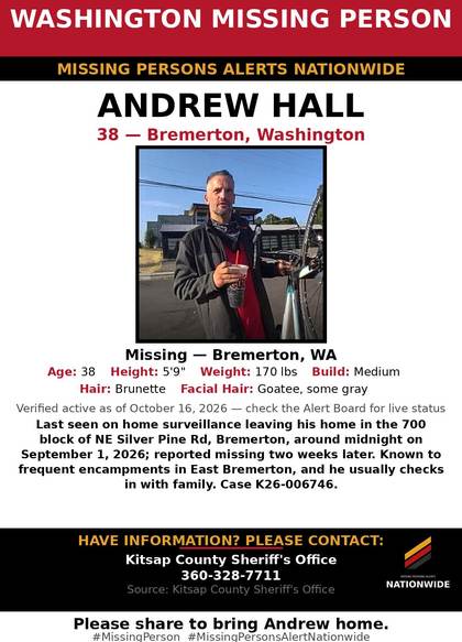 Missing person flyer for Andrew Hall