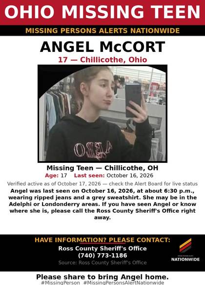 Missing person flyer for Angel McCort