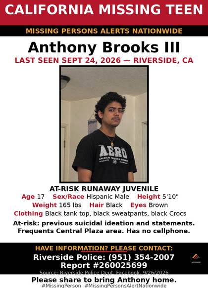 Missing person flyer for Anthony Brooks III