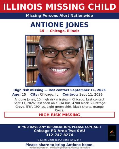 Missing person flyer for Antione Jones