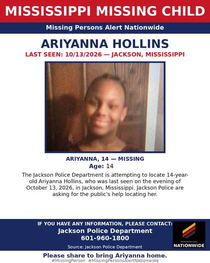 Missing person flyer for Ariyanna Hollins