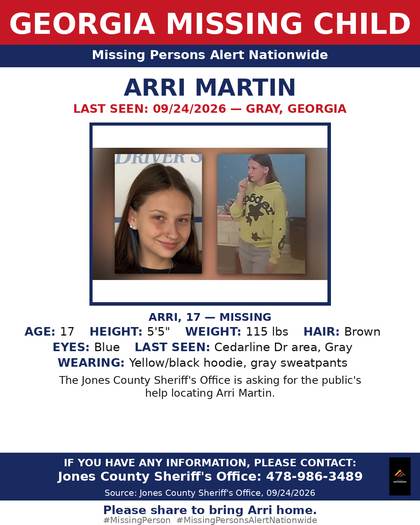 Missing person flyer for Arri Martin