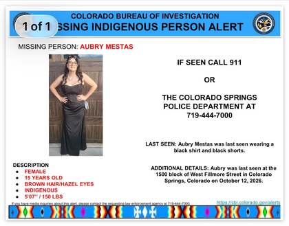 Missing person flyer for Aubry Mestas