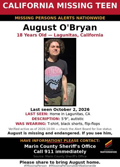 Missing person flyer for August O'Bryan
