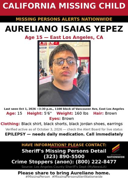 Missing person flyer for Aureliano Isaias Yepez