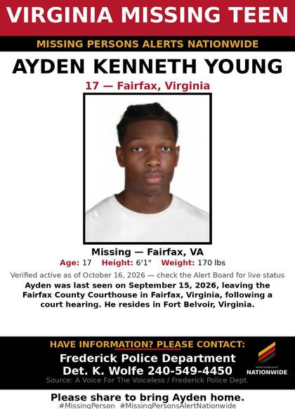 Missing person flyer for Ayden Kenneth Young