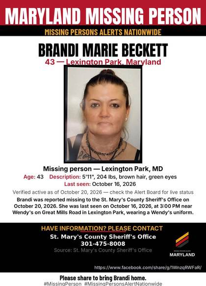 Missing person flyer for Brandi Marie Beckett