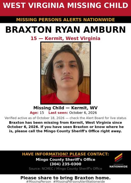 Missing person flyer for Braxton Ryan Amburn