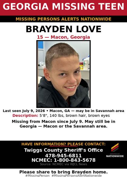 Missing person flyer for Brayden Love