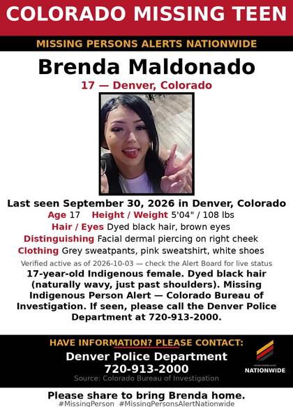Missing person flyer for Brenda Maldonado