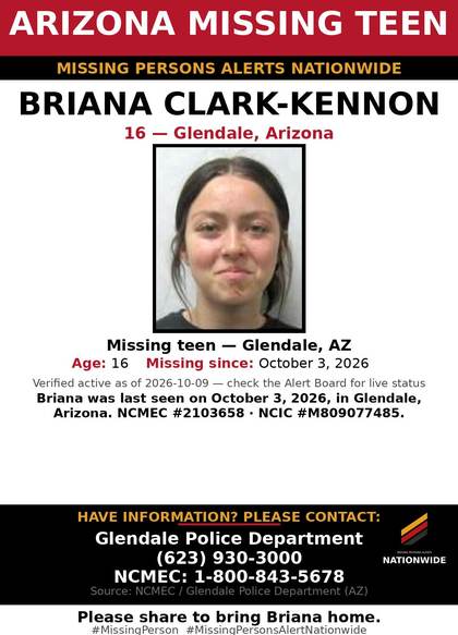Missing person flyer for Briana Clark-Kennon