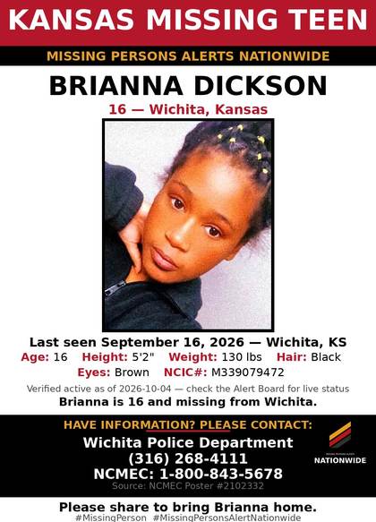 Missing person flyer for Brianna Dickson