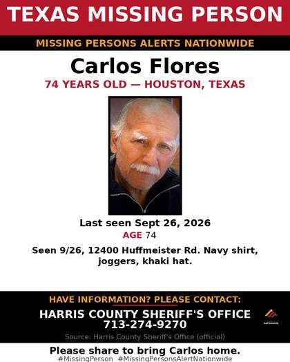 Missing person flyer for Carlos Flores