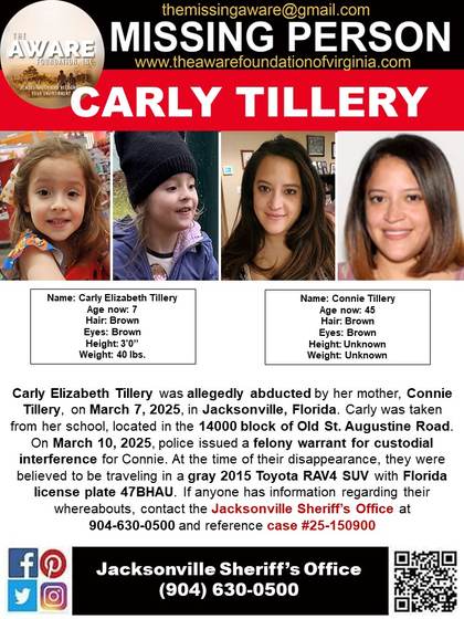 Missing person flyer for Carly Elizabeth Tillery