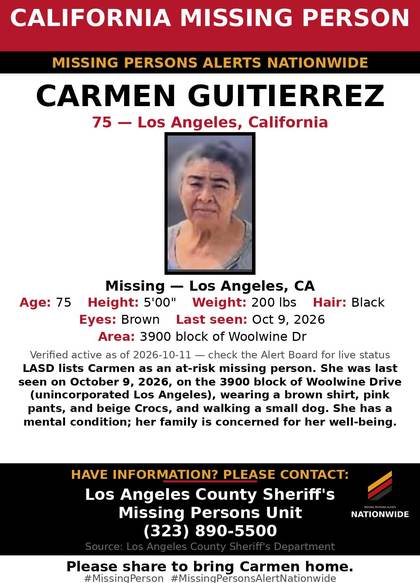 Missing person flyer for Carmen Guitierrez