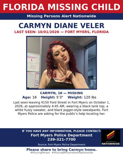 Missing person flyer for Carmyn Diane Veler