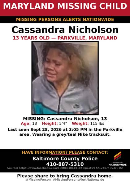 Missing person flyer for Cassandra Nicholson