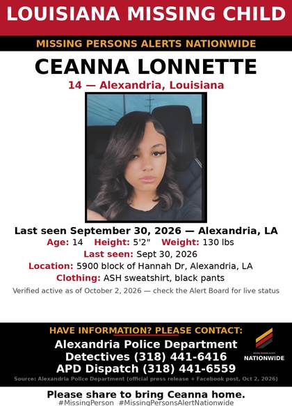Missing person flyer for Ceanna Lonnette