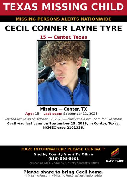 Missing person flyer for Cecil Conner Layne Tyre