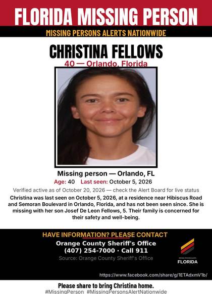 Missing person flyer for Christina Fellows